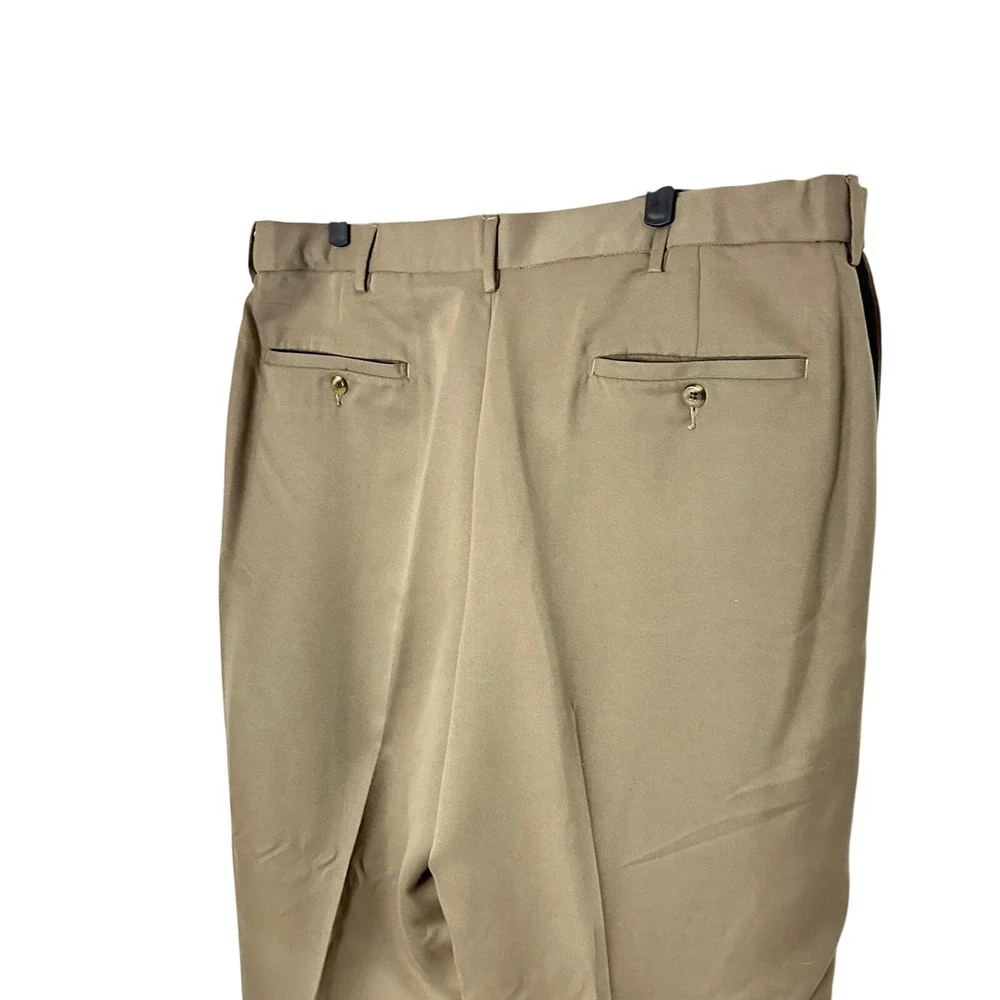 George Mens Dress Pants 38x29 Dark Tan Flat Front Straight Leg G26B300 Khaki